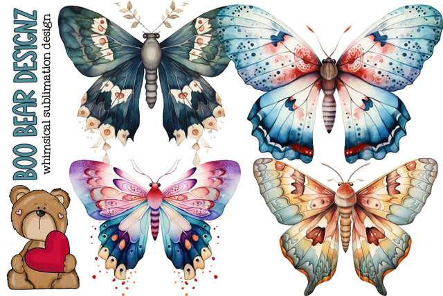 Watercolor Boho Moths Clipart 3D Paper Boo Bear Designz 