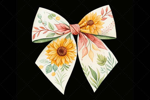 Watercolor Boho Sunflower Coquette Bow Clipart, watercolor boho bow, sunflower coquette bow, artistic bow design, boho sunflower clipart, digital bow design, blended watercolor bow, sunflower bow art, boho artistic design Sublimation FloridPrintables 