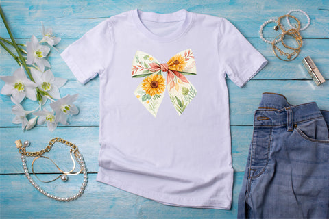 Watercolor Boho Sunflower Coquette Bow Clipart, watercolor boho bow, sunflower coquette bow, artistic bow design, boho sunflower clipart, digital bow design, blended watercolor bow, sunflower bow art, boho artistic design Sublimation FloridPrintables 