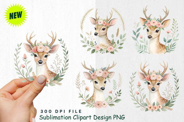 Watercolor Boho Woodland Animals Clipart PNG Design Sublimation Regulrcrative 