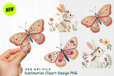 Watercolor Boho Woodland Animals Clipart PNG Sublimation Regulrcrative 