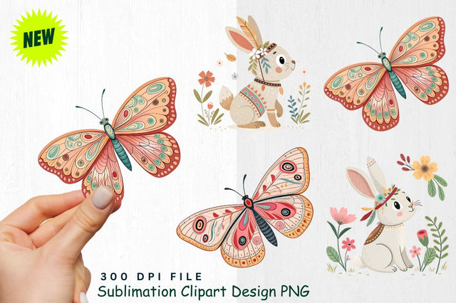 Watercolor Boho Woodland Animals Clipart PNG Sublimation Regulrcrative 