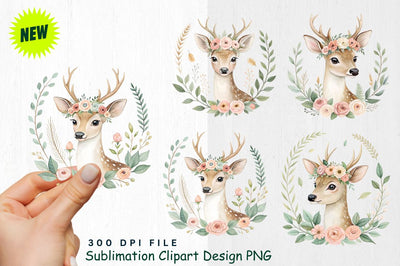 Watercolor Boho Woodland Animals Clipart PNG Sublimation Regulrcrative 