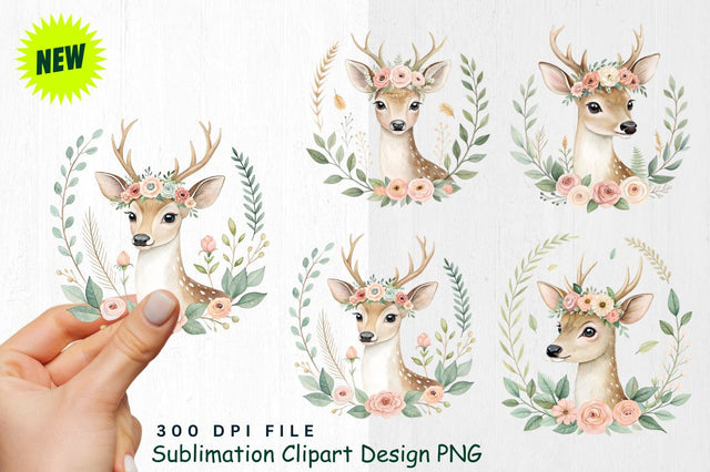 Watercolor Boho Woodland Animals Clipart PNG Sublimation Regulrcrative 