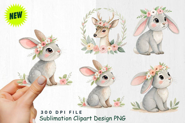 Watercolor Boho Woodland Animals Clipart PNG Sublimation Regulrcrative 