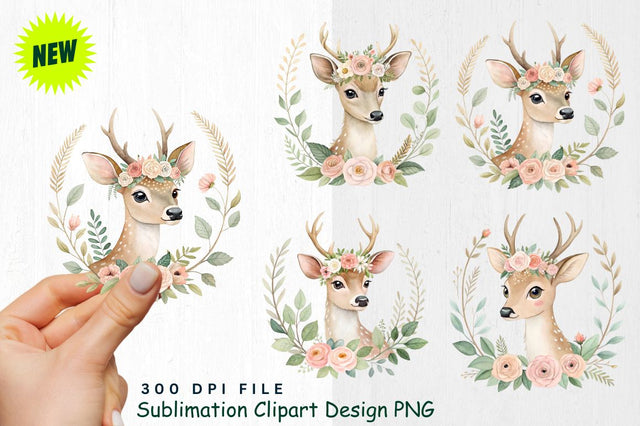 Watercolor Boho Woodland Animals PNG Set Sublimation Regulrcrative 