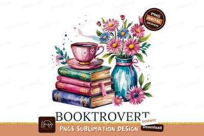 Watercolor Book Stack Tea Flowers Illustration Sublimation Designangry 