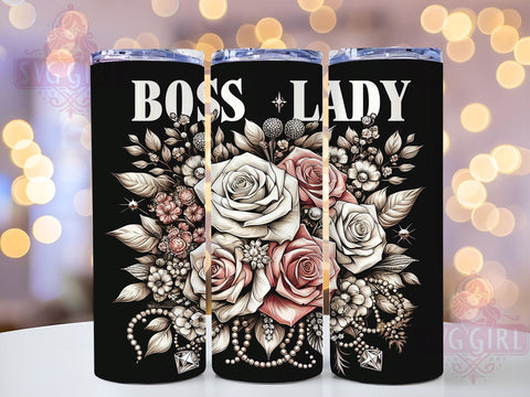 Watercolor Boss Lady 20oz Tumbler Wrap Sublimation Design, Straight Tapered Tumbler Wrap, Floral Tumbler Png, Instant Digital Download Sublimation SvggirlplusArt 