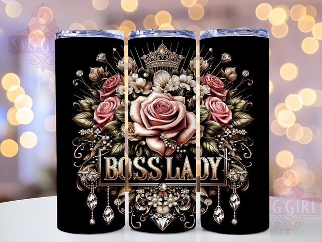 Watercolor Boss Lady 20oz Tumbler Wrap Sublimation Design, Straight Tapered Tumbler Wrap, Floral Tumbler Png, Instant Digital Download Sublimation SvggirlplusArt 