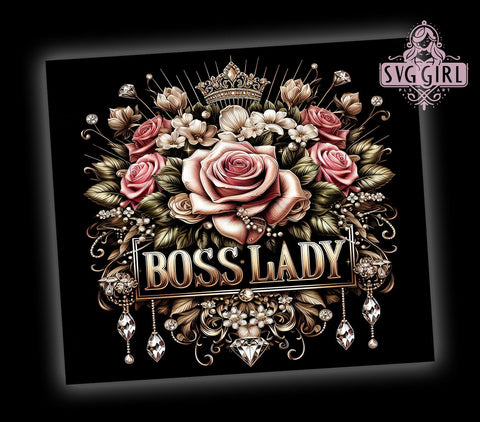 Watercolor Boss Lady 20oz Tumbler Wrap Sublimation Design, Straight Tapered Tumbler Wrap, Floral Tumbler Png, Instant Digital Download Sublimation SvggirlplusArt 