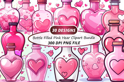 Watercolor Bottle filled pink with a Heart Clipart Bundle Sublimation Regulrcrative 