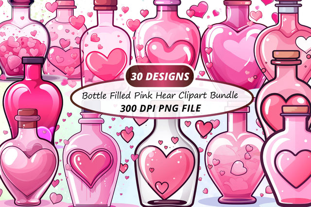 Watercolor Bottle filled pink with a Heart Clipart Bundle Sublimation Regulrcrative 