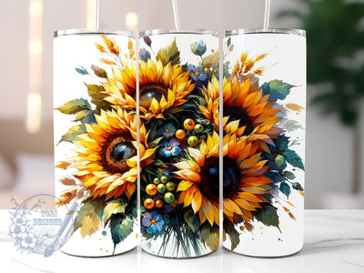 Watercolor Bouquet Sunflowers 20 oz Skinny Tumbler Sublimation Design, Sunflowers Tumbler Png, Straight & Tapered Tumbler Wrap, Instant Digital Download Sublimation ToriDesigns 