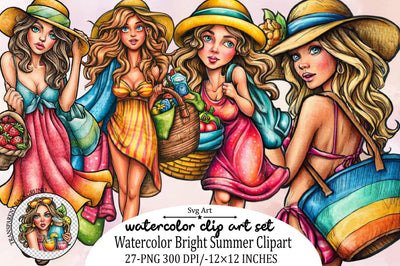 Watercolor Bright Summer Clipart Bundle Sublimation SVGArt 