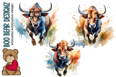 Watercolor Bull Clipart Sublimation Boo Bear Designz 