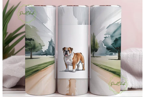 Watercolor Bulldog 20oz Tumbler Wrap Sublimation PixelChick 