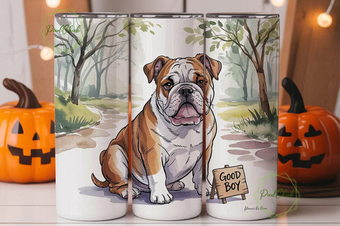 Watercolor Bulldog 20oz Tumbler Wrap Sublimation PixelChick 
