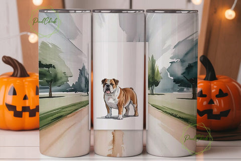 Watercolor Bulldog 20oz Tumbler Wrap Sublimation PixelChick 