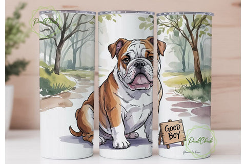 Watercolor Bulldog 20oz Tumbler Wrap Sublimation PixelChick 