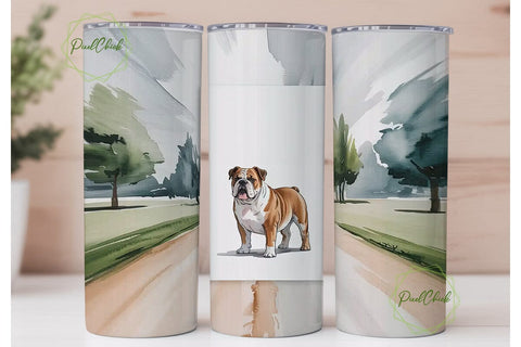 Watercolor Bulldog 20oz Tumbler Wrap Sublimation PixelChick 