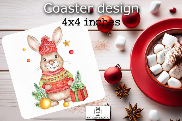Watercolor Bunny Coaster Square Sublimation Design Sublimation Natasha Prando 