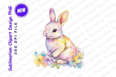 Watercolor bunny with flowers clipart png Sublimation Regulrcrative 