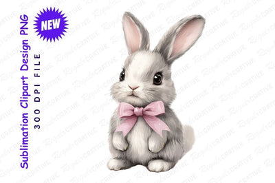 Watercolor Bunny With Pink Bow Clipart Png Sublimation Regulrcrative 