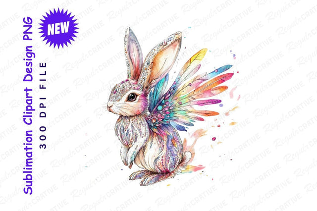 Watercolor Bunny With Wings Clipart Png Sublimation Regulrcrative 