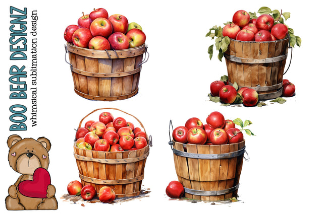 Watercolor Bushel of Apple Clipart Sublimation Boo Bear Designz 