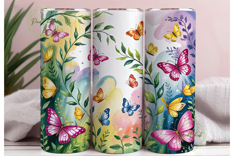 Watercolor Butterflies 20oz Tumbler Wrap Sublimation PixelChick 