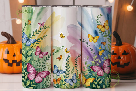 Watercolor Butterflies 20oz Tumbler Wrap Sublimation PixelChick 