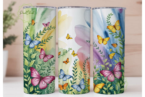 Watercolor Butterflies 20oz Tumbler Wrap Sublimation PixelChick 