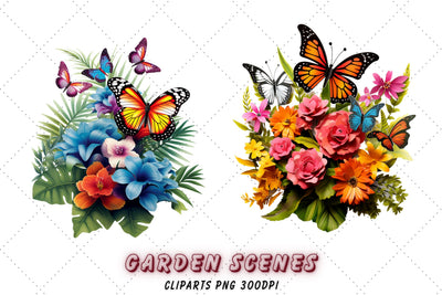 Watercolor Butterflies and Flowers Clipart, Commercial Use Clipart, Floral Butterflies PNG Sublimation FloridPrintables 
