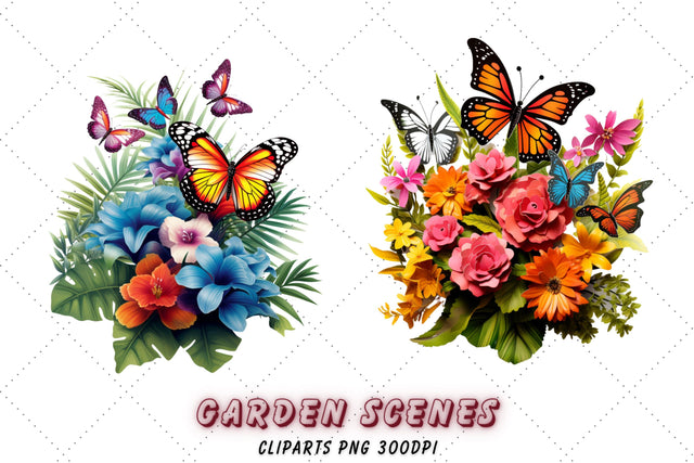 Watercolor Butterflies and Flowers Clipart, Commercial Use Clipart, Floral Butterflies PNG Sublimation FloridPrintables 