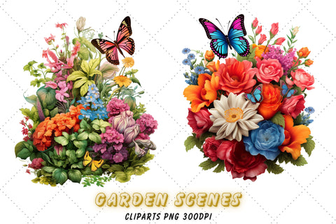 Watercolor Butterflies and Flowers Clipart, Commercial Use Clipart, Floral Butterflies PNG Sublimation FloridPrintables 