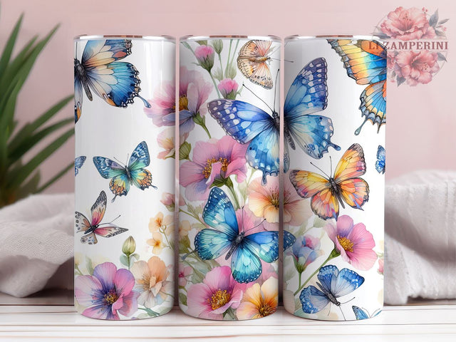 Watercolor Butterflies Painting Tumbler, Butterfly floral, Instant Digital Download PNG, Straight & Tapered Tumbler Wrap PNG Sublimation Li Zamperini 
