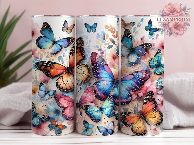 Watercolor Butterflies Painting Tumbler, Butterfly floral, Instant Digital Download PNG, Straight & Tapered Tumbler Wrap PNG Sublimation Li Zamperini 