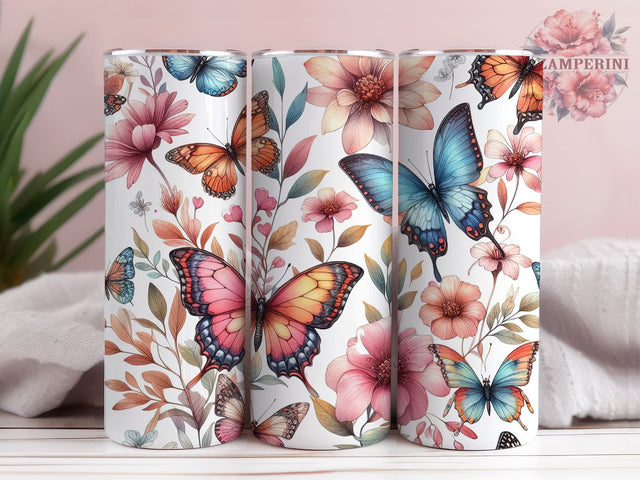 Watercolor Butterflies Painting Tumbler, Butterfly floral, Instant Digital Download PNG, Straight & Tapered Tumbler Wrap PNG Sublimation Li Zamperini 