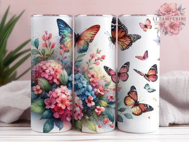 Watercolor Butterflies Painting Tumbler, Butterfly floral, Instant Digital Download PNG, Straight & Tapered Tumbler Wrap PNG Sublimation Li Zamperini 