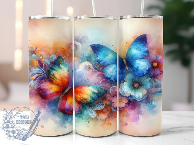 Watercolor Butterfly 20oz Skinny Tumbler, Butterfly Tumbler Png, Straight & Tapered Tumbler Wrap, Instant Digital Download Sublimation ToriDesigns 