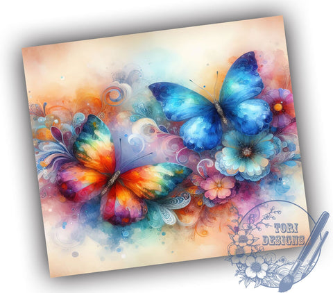 Watercolor Butterfly 20oz Skinny Tumbler, Butterfly Tumbler Png, Straight & Tapered Tumbler Wrap, Instant Digital Download Sublimation ToriDesigns 