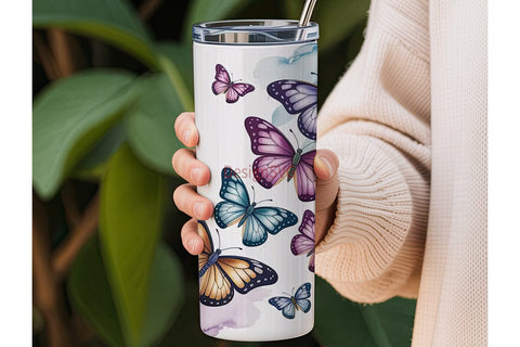 Watercolor Butterfly 20oz Tumbler Wrap Sublimation DesignSVG 