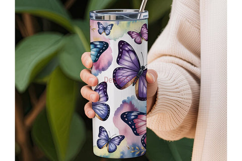 Watercolor Butterfly 20oz Tumbler Wrap Sublimation DesignSVG 