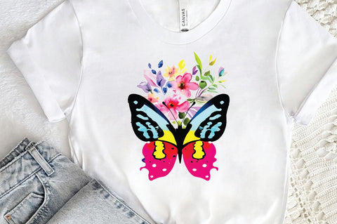 Watercolor Butterfly Floral Clipart PNG – Colorful Butterfly with Flowers SVG Regulrcrative 