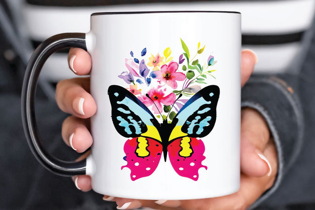 Watercolor Butterfly Floral Clipart PNG – Colorful Butterfly with Flowers SVG Regulrcrative 