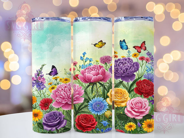Watercolor Butterfly Flower 20oz Tumbler, Flower Design Drinkware, 20oz Sublimation Wrap, Floral Tumbler, Nature Lover Gift, Colorful Tumbler, Butterfly Art Mug Sublimation SvggirlplusArt 