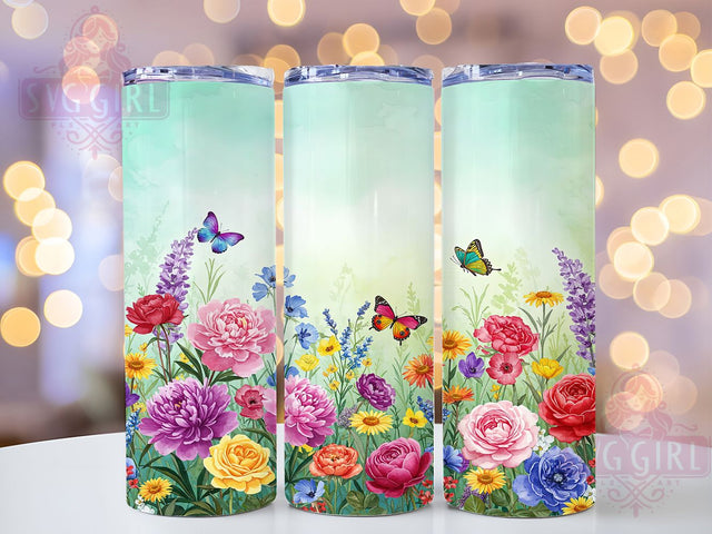 Watercolor Butterfly Flower 20oz Tumbler, Flower Design Drinkware, 20oz Sublimation Wrap, Floral Tumbler, Nature Lover Gift, Colorful Tumbler, Butterfly Art Mug Sublimation SvggirlplusArt 