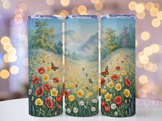 Watercolor Butterfly Garden Tumbler, Watercolor Floral Cup, Spring Nature Design, Garden Lover Gift, Butterfly Pattern Art, Floral Landscape Cup, Delicate Nature Gift Sublimation SvggirlplusArt 
