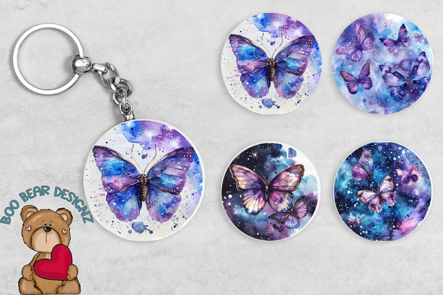 Watercolor Butterfly Key Chain Clipart Sublimation Boo Bear Designz 