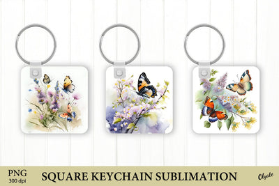 Watercolor Butterfly Keychain PNG. Square Keychain PNG Sublimation Olga Terlyanskaya 